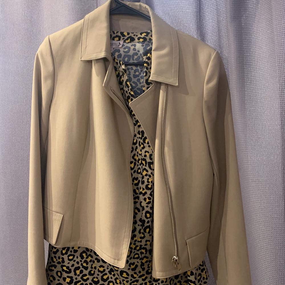Ann Taylor jacket with cheetah print blouse